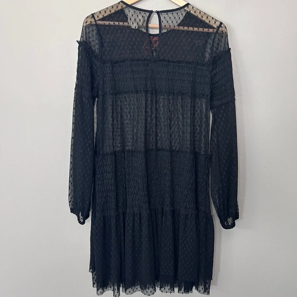 Anthropologie Maeve Samara Dress Womens M Black Mesh Floral Embroidered Tunic
